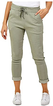 Candid Styles Ladies Stretch Magic Trousers Womens Crushed Casual Leggings#Khaki Plain Trouser#UK 8-14