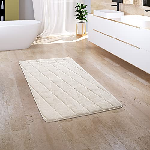 Paco Home Badezimmerteppich Badematte Badteppich Badvorleger Duschvorleger Waschbar Flauschig Memory Foam 3D Effekt, Grösse:60x100 cm, Farbe:Creme 4