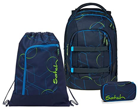 Satch Pack Schulrucksack Set 3tlg. mit Schlamperbox und Sportbeutel (Blue Tech)