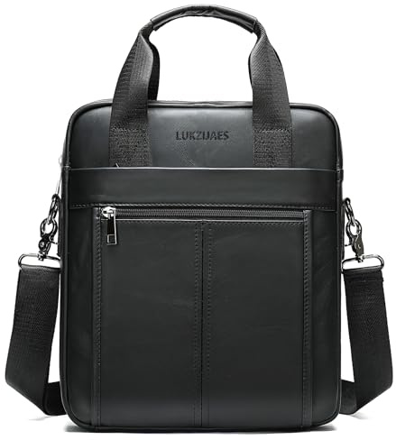 LUKZIJAES Genuine Leather Shoulder Messenger Bag for Men Adjustable Shoulders Sling Crossbody Bags for Travel Work Business Handbag (3#-Black)