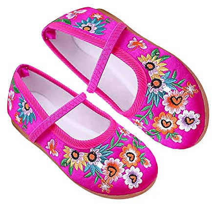 Encanto Mirabel Isabela Madrigal - Zapatos planos para niñas, disfraz de Halloween, cosplay, traje de vestir, bordado Mary-Jane, bailarina, zapatos planos, Pink, 23 EU