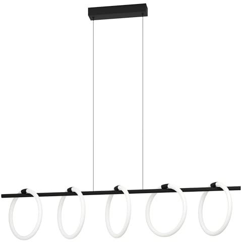 EGLO LED Hängelampe Caranacoa, Pendelleuchte Esstisch 5-flammig | Esszimmerlampe aus Metall in Schwarz mit Ringen aus Kunststoff in Weiß, Hängeleuchte warmweiß
