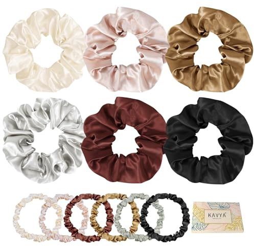 Kavya Hårsnoddar scrunchies set satin hårband flerfärgat hårband silke mjukt och smidigt hår scrunchies hårsmycke present för kvinnor – 12 st