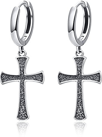 Silberne Kreuz Ohrringe 925 Sterling Silber Kreuz Huggie Hoop Silber Kreuz Hoop Ohrringe Kreuzschmuck für Männer Frauen