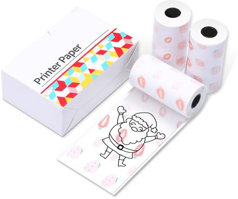 Ponek T02 Mini Thermal Printer Paper, 20-Year Strawberry Pattern Sticky Thermal Paper, 50mmx3.5m for Memo, Journal, Photo, Text, Study Notes and More, 3 Rolls, Compatible with T02/M02X/M02L/Y02C/Q02