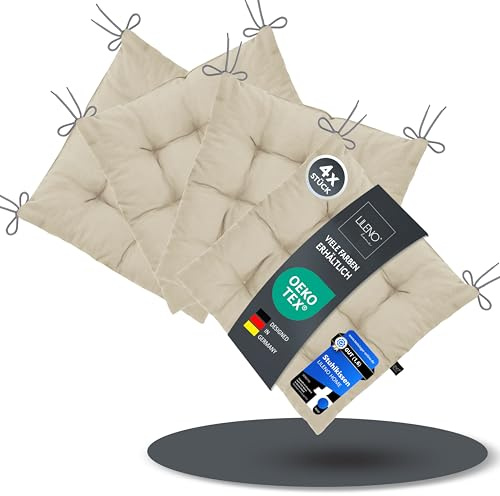 LILENO HOME 4er Set Stuhlkissen 13 Latte (40x40x6 cm) - Sitzkissen für | Garten, Küche oder Esszimmer - UV-beständige indoor u. outdoor Stuhlauflage als Stuhl-Kissen (Linda FUM)