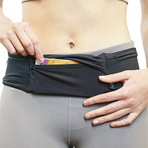Verstellbarer Laufgürtel mit 3 Taschen, Bauchtasche zum Trainieren, mit schweißresistenter Rückseite, hält alle iPhone-Modelle, Schwarz/Schwarz, X-Small, 1.0
