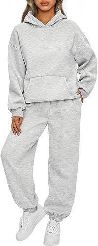 AUTOMET Dam 2-delad outfit lounge huvtröja sweatsuit set överdimensionerad sweatshirt säckig höst mode träningsbyxor med fickor, Grå, S