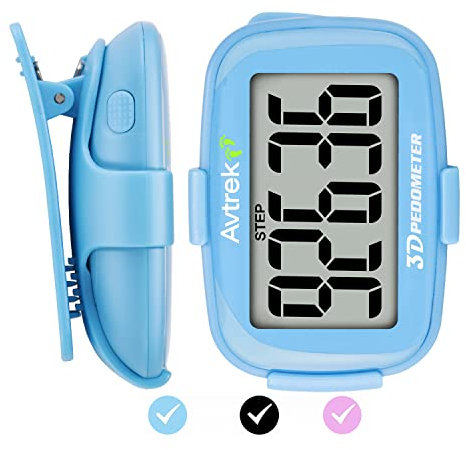 AVTREK Präziser 3D-Schrittzähler für das Gehen, riesiges Display, digitaler Schrittzähler zum Laufen, mit Zeitanzeige und LED-Hintergrundbeleuchtung (blau)