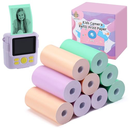 9 Rolls Kids Instant Camera Print Refill Paper- Photo Printer Thermal Paper Rolls Instant Print Camera Refill Paper for Kid's Instant Camera Favors Supplies, Candy Color