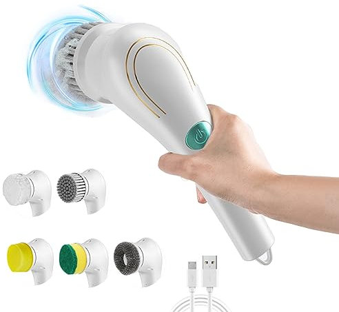 Electric Spin Scrubber, Cordless Electric Cleaning Brush with 5 Replaceable Brush Heads, USB Rechargeable Cleaning Brush 360° Power Scrubber Mop for Tub,Floor Tile, Bathroom, Kitchen, Car