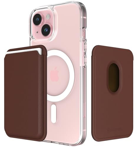 Sinjimoru Magnetic Wallet for Mobile Phone, Premium Vegan Leather Phone Wallet for MagSafe 3 Card Holder Compatible with iPhone 17 Pro Max Air 16 15 14 13 Series M-Viica Braun