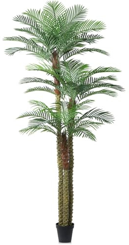 SOGUYI Artificial Palm Tree for Outdoor 10ft UV Resistant Fake Palm Tree Tall Fake Tropical Golden Cane Palm Plant Large Faux Palm Tree for Outside Patio, Poolside, Lawn and Indoor Decor, Set of 1