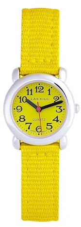 LAKXIUL Kids' Quartz Watch, Magnetic Buckle, Nylon Strap (Yellow)
