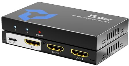 4K HDMI Splitter 1 in 2 Out, Yinker 2 porte per 2 schermi 4K30Hz per Xbox360 PS4 PS3 Roku