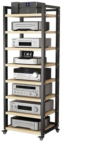 audio rack hifi regal 161 cm hoher Plattenspieler-Stereoschrank – Rack-Audio-Tower mit verstellbaren Regalen und 360°-Universalrädern – Plattenspieler-Konsole für Kabelboxen, Verstärker, Lautsprecher(