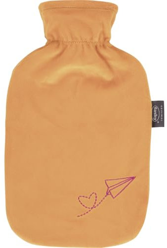 Fashy Wärmflasche 2,0 L mit Flauschbezug mit Stickerei Flieger, orange