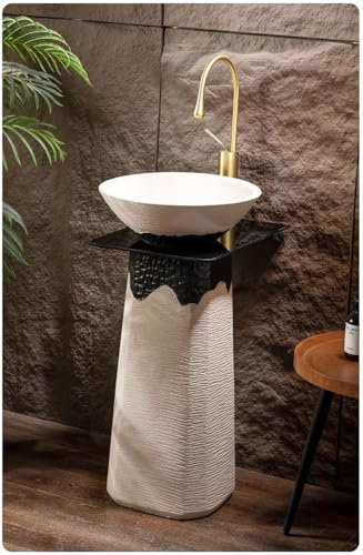 ZTGL Lavabo Pedestal Independiente, Lavabo de Pedestal de Cerámica Blanco y Negro para baño, Lavabo sobre encimera de Suelo para guardarropa y balcón, para Interiores y Exteriores,Without Mirror