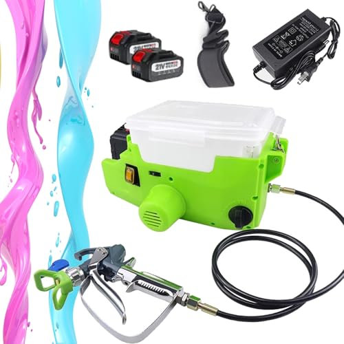 Pulvérisateur de peinture sans air portatif à dos, pistolet pulvérisateur mural sans fil haute pression 500 W, 2 x 5000 mAh, capacité de 1,7 L, 6 vitesses, for peinture au latex for murs intérieurs