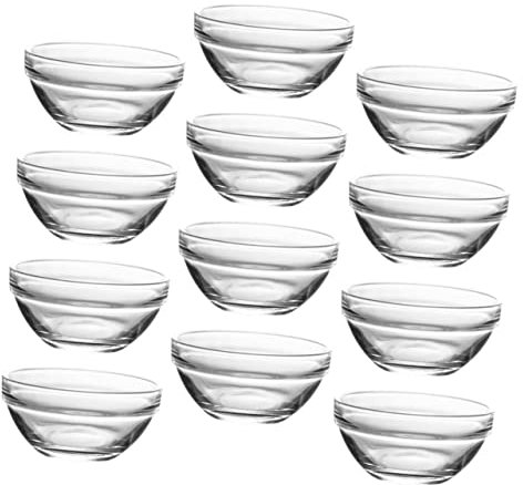Amosfun Lot de 12 Bols à Pudding en Verre Résistant la Chaleur, Petit Format 6 Cm, Bols Transparents Multifonctions pour Dessert, Service à Dessert Ménager, la Cuisine et Présentation