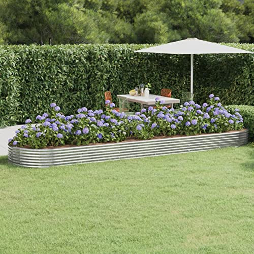 ShGaxin Hochbeet Pulverbeschichteter Stahl 523x140x36 cm Silbern, Palettenrahmen, Hochteich, Gemüsebeet, Kräuterregal Balkon, Blumenbeet, Kräuterspirale, Tomatenbeet, Pflanzhochbeet - 319047