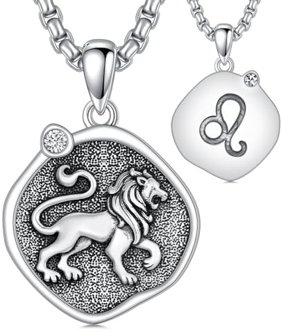 ROMANTICWORK Colliers 12 Constellations en Argent Sterling 925 Pendentif Signe du Zodiaque Lion Bijoux Astrologie Horoscope Cadeau Anniversaire pour Hommes Femmes