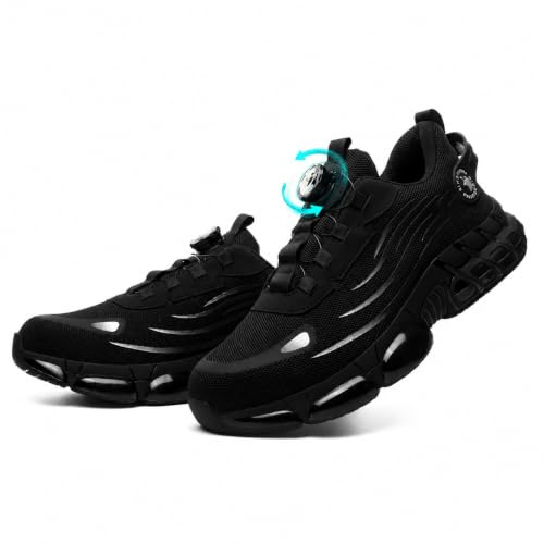 Safety Trainers, Safety Shoes Men Women, Comfortable Lightweight Steel Toe Cap Trainers Work Shoes, Non Slip Work Trainers with Air Cushion Black