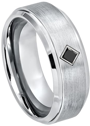 0.10ct Princess Cut Black Diamond Cobalt Wedding Band - Stepped Edge Cobalt Chrome Mens Anniversary Ring April Birthstone