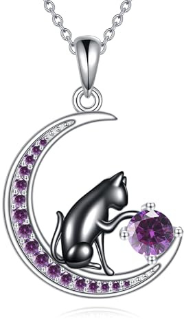 YAFEINI Halsband med svart katt, sterlingsilver, födelsestenshalsband, kattsmycke för kvinnor, Medium, Sterlingsilver, Ingen ädelsten