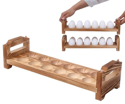 Portauova in legno, vassoio portaoggetti per raccogliere uova, versatile e salvaspazio, decorazione rustica da cucina per casa e tavolo da pranzo