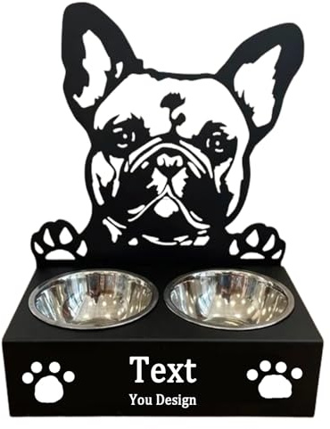 Personalised Dog Bowl – Non-Slip Elevated Pet Dish with Engraved Design | Small, Medium, Large Sizes | Durable Food & Water Bowl for All Breeds (French Bulldog)