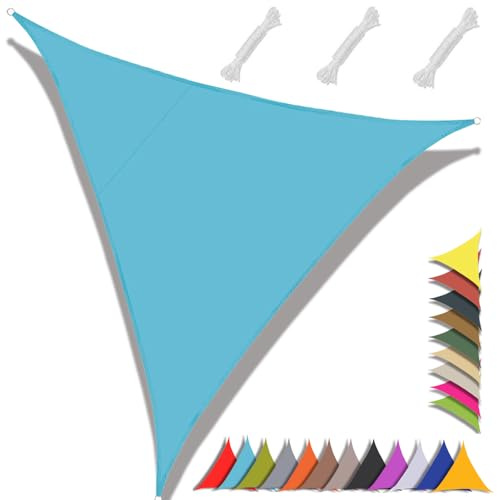 MAJINGC Toldo parasol triangular 3 x 3 x 3 m impermeable, protección UV del 95%, para jardín, terraza, piscina, exterior, incluye cuerda, azul lago