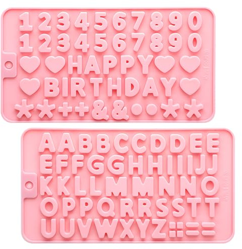 Nogeqi 2 Stück Silikonform Buchstaben Ausstecher, Wiederverwendbare Zahlen Backform, Letter Silicone Silikonformen für Kuchen Fondant Gelee Süßigkeiten Seife (Rosa)