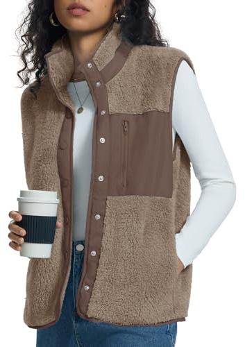 Kistore Teddy Fleece Weste Damen Ärmellose Weste Stehkragen Teddyjacke S-XL | Weste Leicht,Fleece Ärmellos,Teddyfell Weste,Teddywesten Lang
