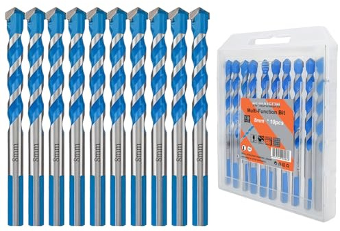 10Pcs Concrete & Masonry Drill Bits Set, 8mm Multi-Function Drill Bit Set | Industrial Strength Carbide Tip Drill Bits Set for Ceramic Tile, Porcelain, Concrete, Marble, Brick, Cement, Glass, Plastic