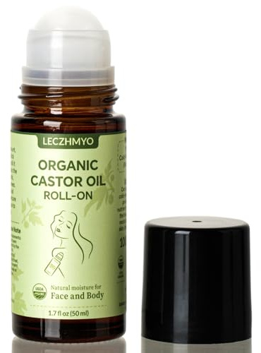 Castor Oil Roll on Organic Cold Pressed Glass Bottle 1.7 fl oz for Body | 100% Pure Golden Castor Oil Roller Ball for Face and Uner Eyes, Less Mess Skincare, Hexane Free, Vegan - Large Size