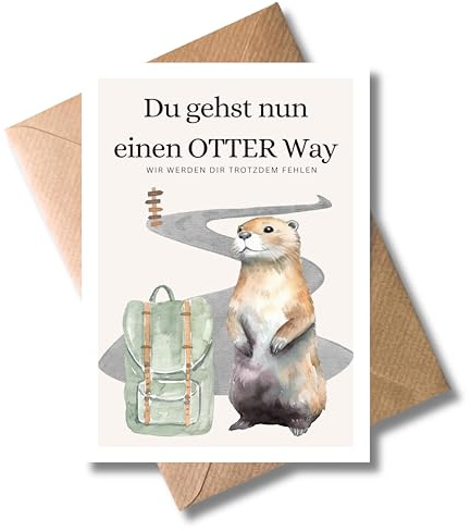 WBdesignz Abschied Karte mit Umschlag - Abschiedskarte für Kollegen mit einem Spruch Otter Glückwunschkarte Geschenkkarte zum Abschied und Neuanfang (OTTER Way DIN A6)