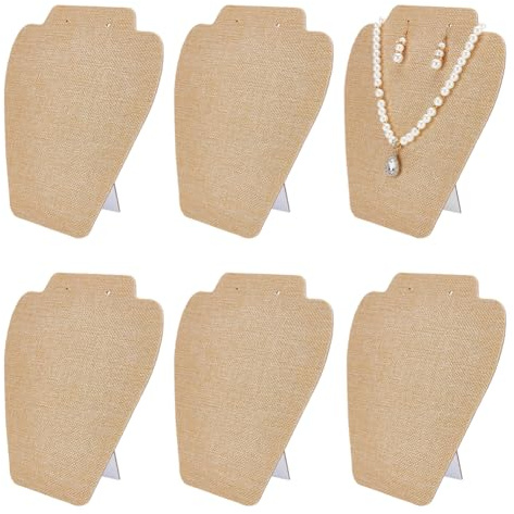 FINGERINSPIRE 6pcs Linen Earring Necklace Display Stand Tan Color