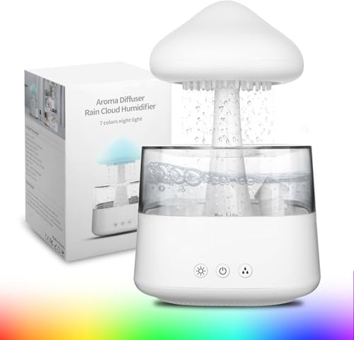 Ultralätt luftfuktare på 450 ml, med 3 lägen för regndimma och 7 RGB-effekter, lämplig för sovrum, hem, kontor och babyrum (CH08 vit)