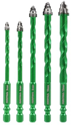 KURSTOL Mèche à Carrelage 5 Pièces, 5/6/8/10/12mm Foret Excentrique Dentelé | pour Bois Plastique Maçonnerie Carrelage Céramique Marbre