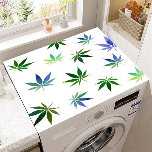 Highdi Housse de Protection pour Machine à Laver Top, 3D Feuilles Colorées Coussin de Machine à Laver Antidérapant, Tapis de Protection pour Dessus Sèche-Linge Séchage Rapide (Blanc,30x40cm)