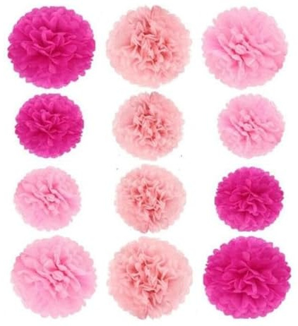 Decorazione per feste, 12 pompon fiori rosa decorazione pompon palla da appendere in carta per carnevale matrimonio famiglia sposa matrimonio ragazzo ragazza festa di compleanno