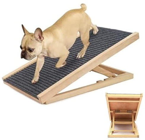 Adjustable Height Pet Ramp Car Dog Ladder, Wooden Dog Car Ramp with Safety Non-slip Carpet, Folding Dogs Sofa Ramps for High Bed Couch SUV Cars Travel, Portable Dogs Stair Step, 70x 35x 30/40cm