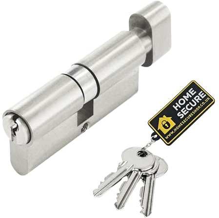 Home Secure™ Thumb Turn Euro Cylinder Door Lock UPVC Door Lock, Euro Lock Cylinder Lock Barrel for Internal & External PVC Wooden Composite Doors (Nickel, 35/35)
