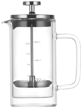 YGLEEULI Cafetera de vidrio for el hogar, resistente al calor, prensa doble recta, con escala Cafetera Francesa(300ML)