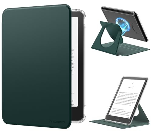 MoKo 360°Drehbar Hülle für 7 Kindle Paperwhite 12. Gen/Colorsoft,Nachtgrün | Durchsichtig, Abnehmbar Magnetisch, Verstellbar mit Ständer, Auto Wach/Schlaf, für Kindle Colorsoft 1. Generation 2025/2026