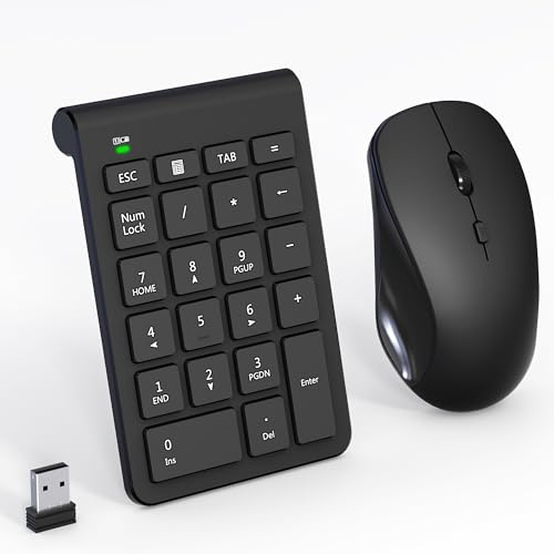 Wireless Mouse and Number Pad Combo - 22 Key USB Keypad and 3 Adjustable DPI Silent Mouse, 2.4GHz Ultra Slim & Portable Numeric Keypad and Mouse Set for Laptop, PC, Desktop, Notebook, One USB Receiver
