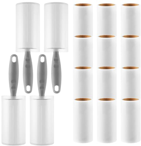 Oungy 4 Stück Fusselrolle Tierhaare mit 1440 Blatt und 4 Abrollern | 24 Rollen, 1440 Blatt, 4 Abroller, Staubschutzhüllen, für Kleidung, Sofa, Teppich, Katzenhaare