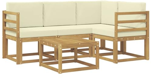 vidaXL Outdoor-Sofagarnitur mit Kissen 5 pcs Weiß und Creme, Gartenmöbel, modernes Loungesofa, Eckset für die Terrasse, Robustes Sitzmöbel für drinnen und draußen