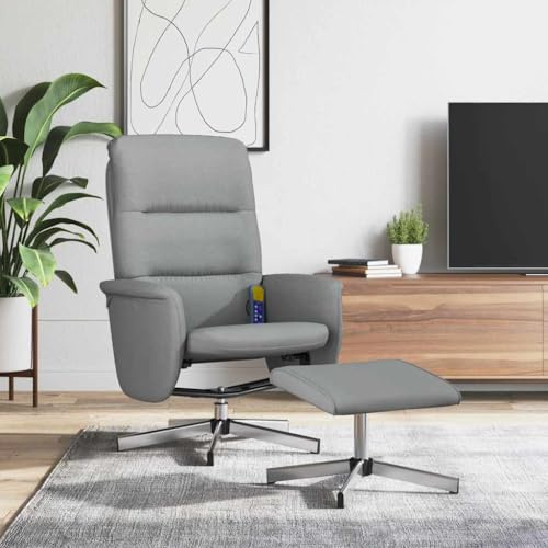 mzdioop Massage Chair with Footstool, Light Grey Fabric, 6-Point Vibration Massage, Adjustable Backrest, 105-125 Degrees, 360 Degree Rotation, Seat Width 50 cm, Robust Wood Metal Frame